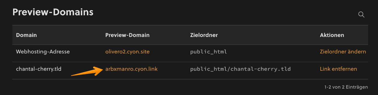 Erstellen einer Preview-Domain im my.cyon