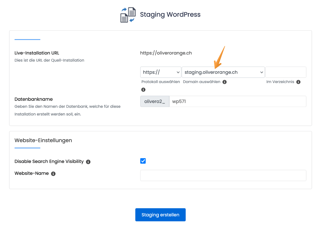 Staging-Umgebung über Subdomain einrichten