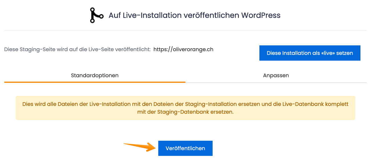 Veröffentlichen der Staging-Website